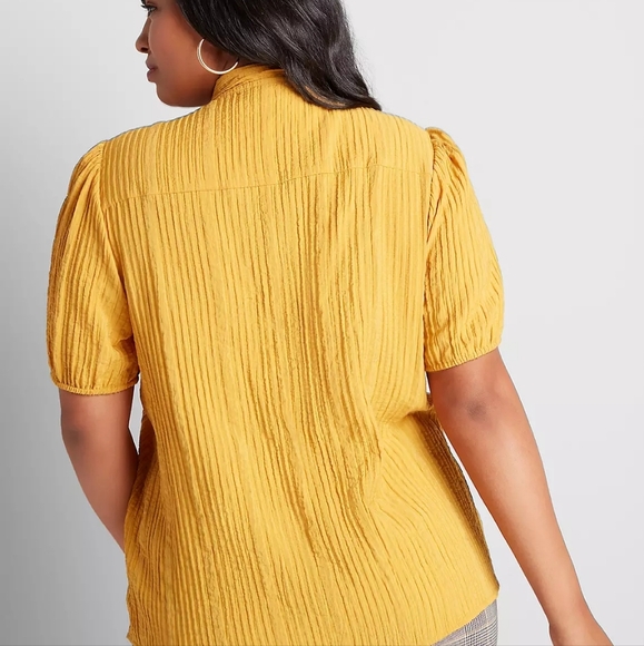 LANE BRYANT Yellow Pleated Top Size 16 - Picture 2 of 6